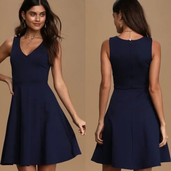 Lulus Dresses & Skirts - Bon Appetit Navy Blue Skater Dress XS